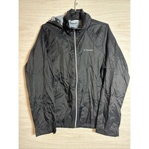 Women's Black Switch Back Columbia Jacket Stowaway Hood Water Repellant Sz Med
